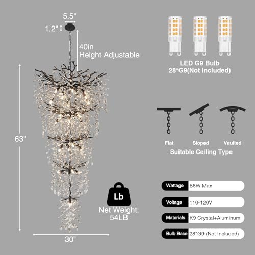Yuyi - 118" Black Large Chandeliers for High Ceilings