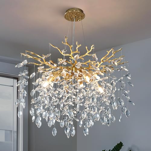 YUYI 23.6" Modern Gold Tree Branch Crystal Chandelier